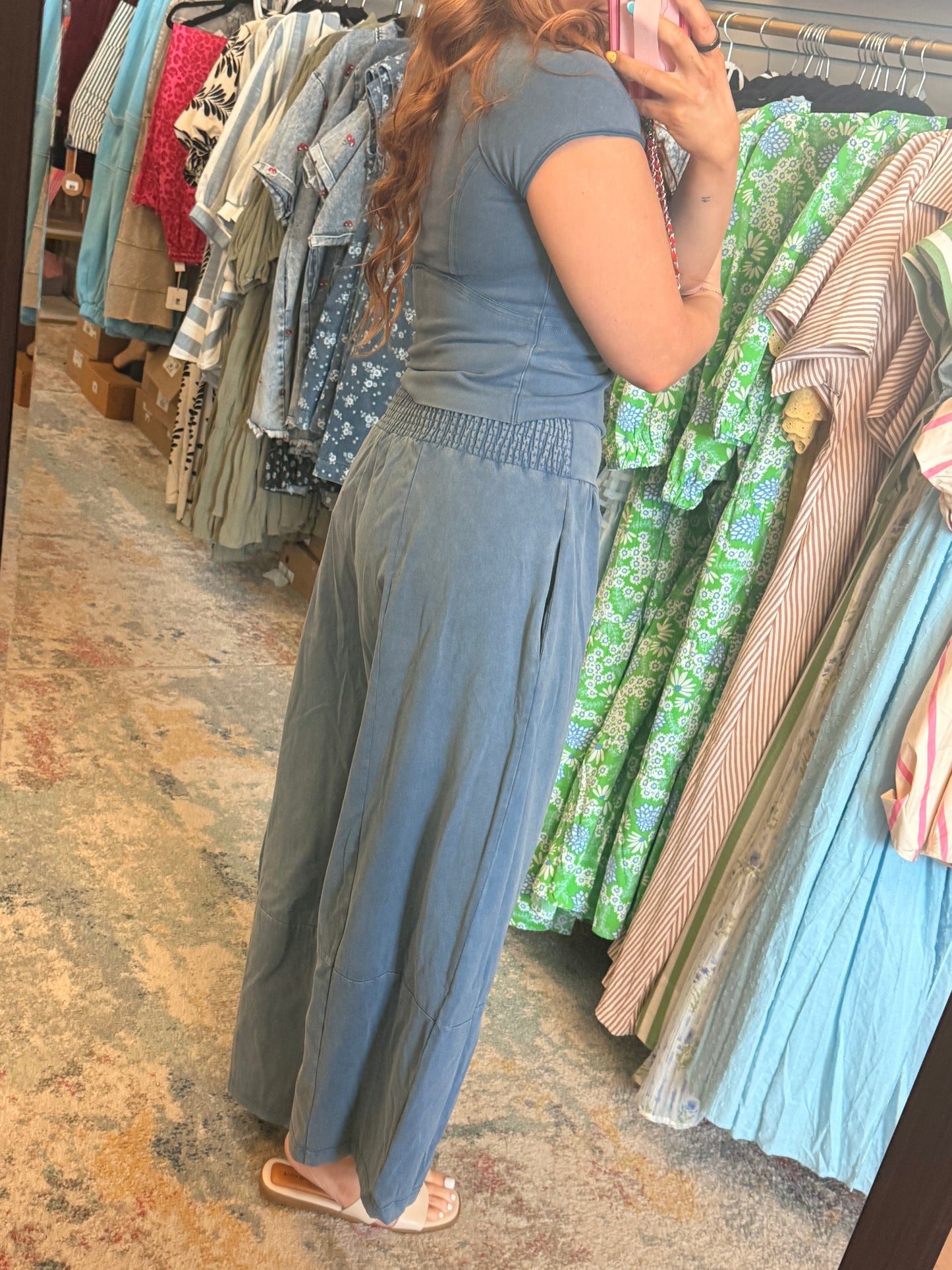 Mineral Washed Wide Leg/Crop Shirt Set