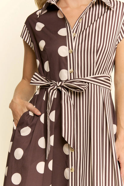 Contrast Dot Stripe Shirt Dress