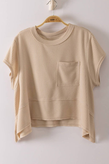 Flared Hem Waffle Knit Casual Top