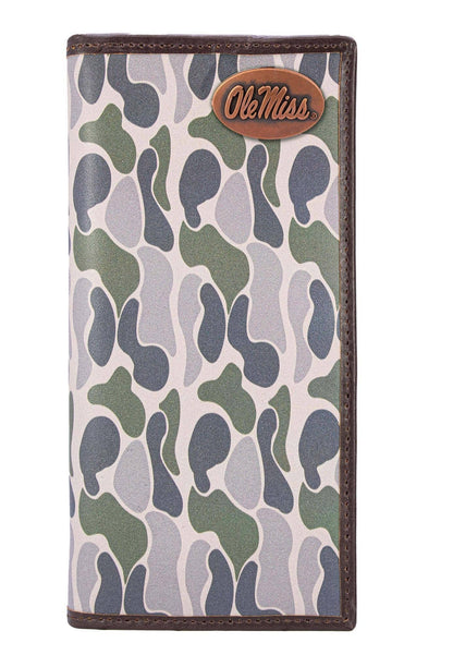 Ole Miss Rebels Men's Secretary Old School Camo Leather Wallet.