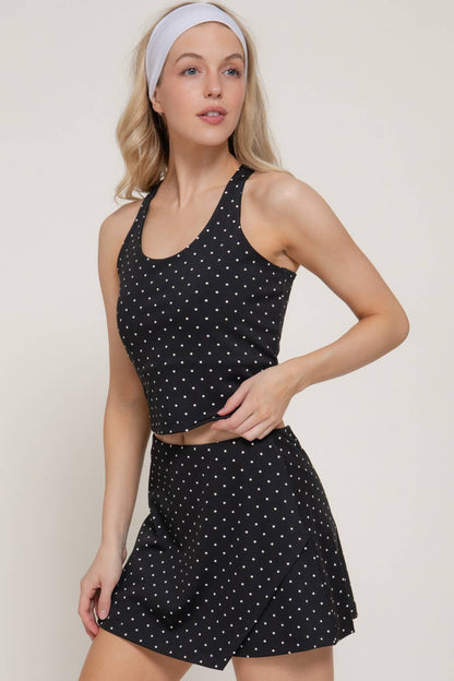 Strappy Back Tank Top & Wrap Skort Dot Print Activewear Set