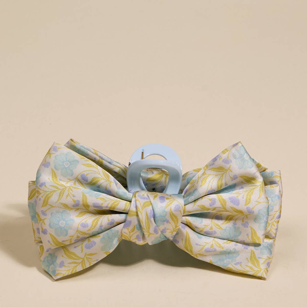 Satin Bow Claw Clip–Poppin' Petals Aqua
