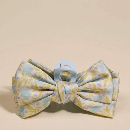 Satin Bow Claw Clip–Poppin' Petals Aqua