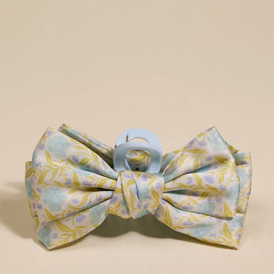 Satin Bow Claw Clip–Poppin' Petals Aqua