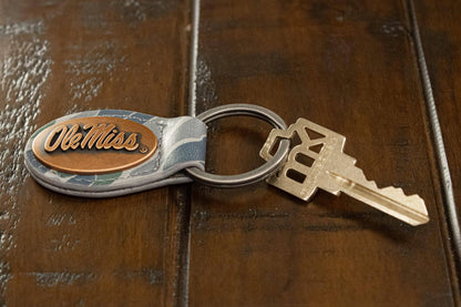 Ole Miss Rebels Oval Camo Leather Key Fob.