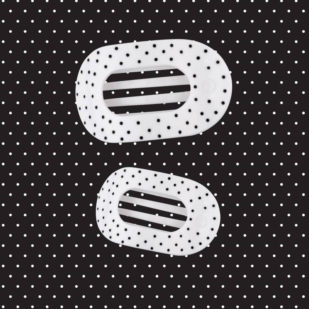 White Polka Dot Party Medium Flat Round Hair Clip