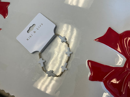 Gold Bead White Cross Bracelet