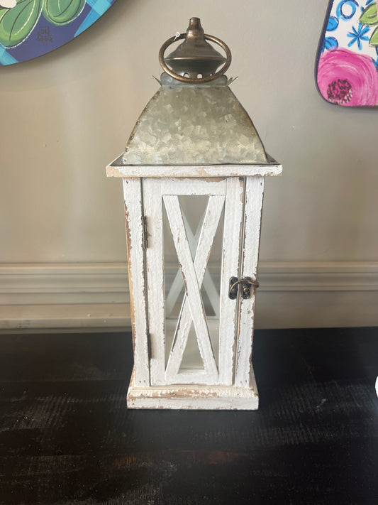 Metal/Wood Lantern with Glass Sm