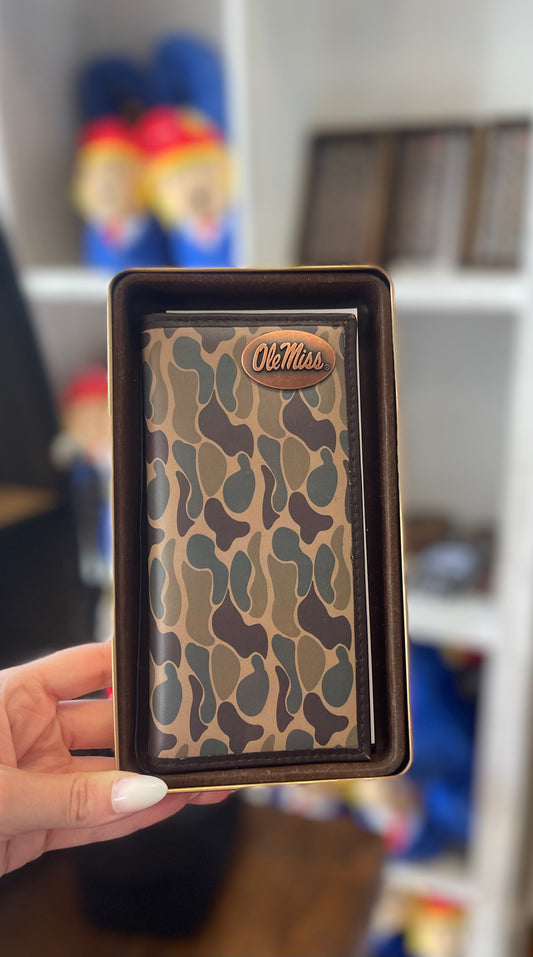 UMS Men's Secretary Old School Camo Leather Wallet Brown Camo