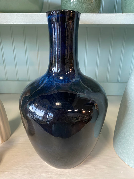 Vase Ceramic 12"H Indigo Matte