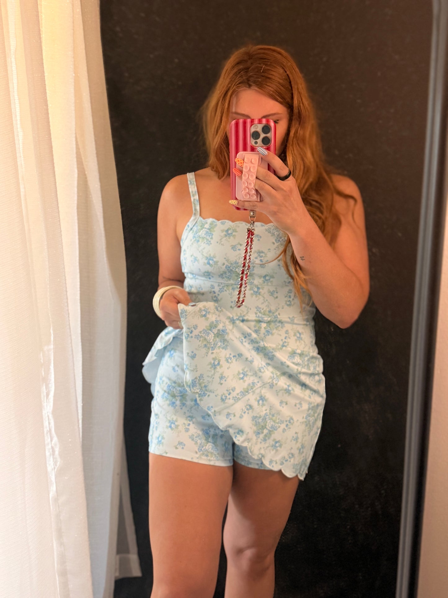 Floral Scallop A-Line Romper Dress