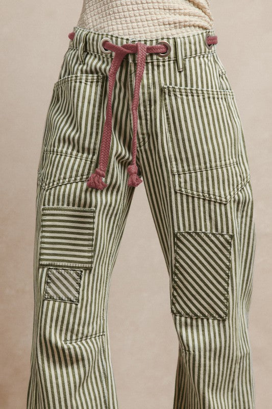 Striped twill barrel pants