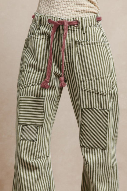 Striped twill barrel pants