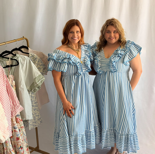 Striped Ruffle Midi Dress