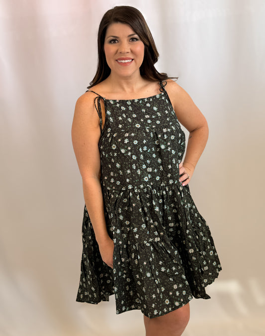 FLORAL PRINTED SEERSUCKER TIERED DRES