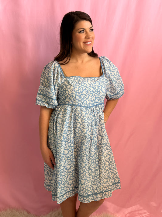 CONTRAST BINDED FLORAL MINI DRESS