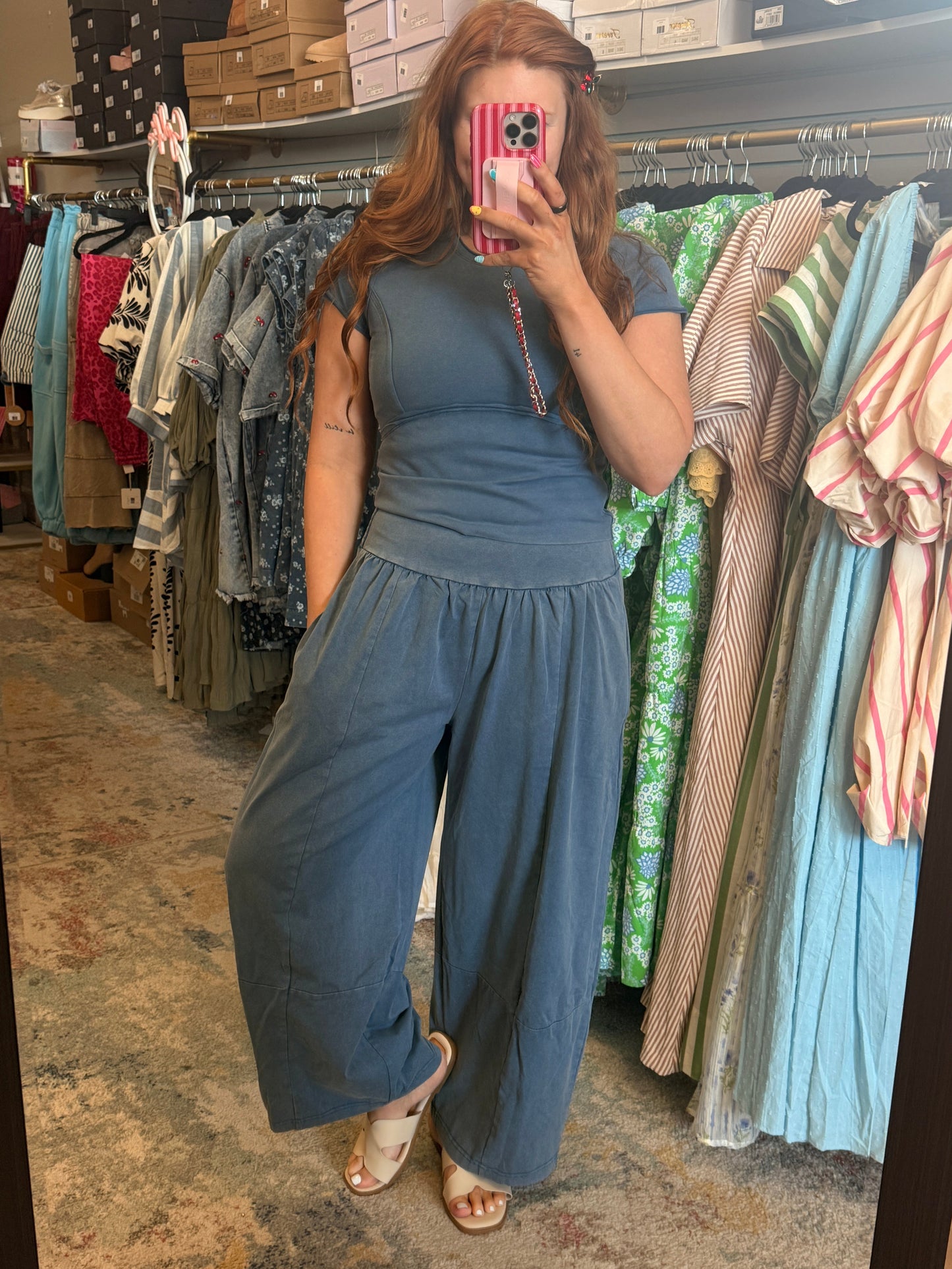 Mineral Washed Wide Leg/Crop Shirt Set