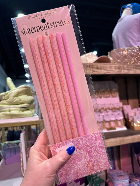 Straw Set Pink Paisley