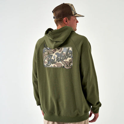 Fleece Hoodie-Deer Camo Patch- Heather Olive