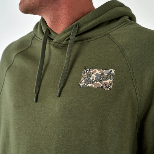 Fleece Hoodie-Deer Camo Patch- Heather Olive