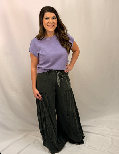 MINERAL WASHED TIERED PANTS