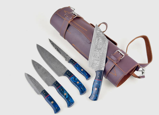 Titan's Artisanal Mastery: Damascus Essence 5-Piece Blue