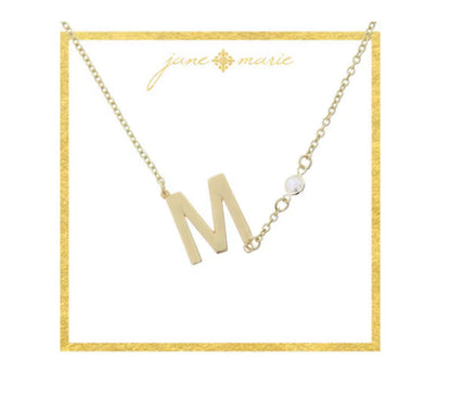 Gold Sideways Initial with Pearl Bezel Station Accent