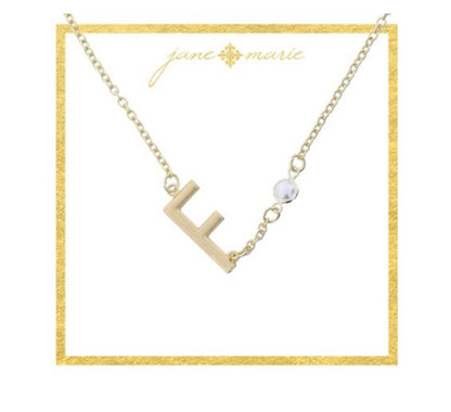 Gold Sideways Initial with Pearl Bezel Station Accent