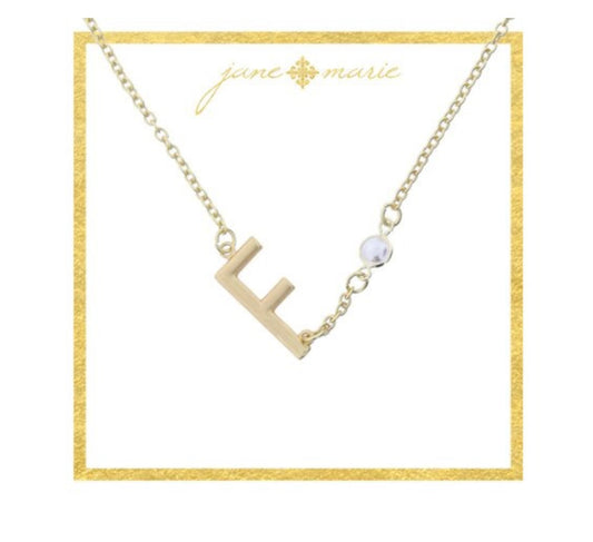 Gold Sideways Initial with Pearl Bezel Station Accent