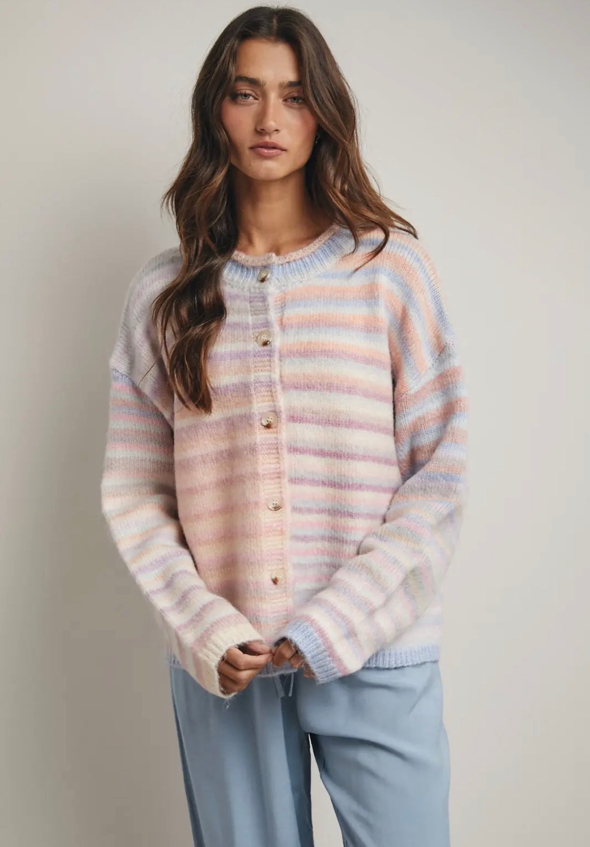 Rainbow button knit sweater