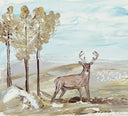 Stream Deer in field Framed Art 18x18