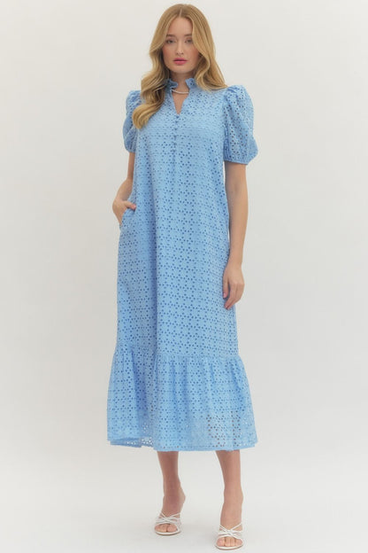 Eyelet Puff Sleeve Midi