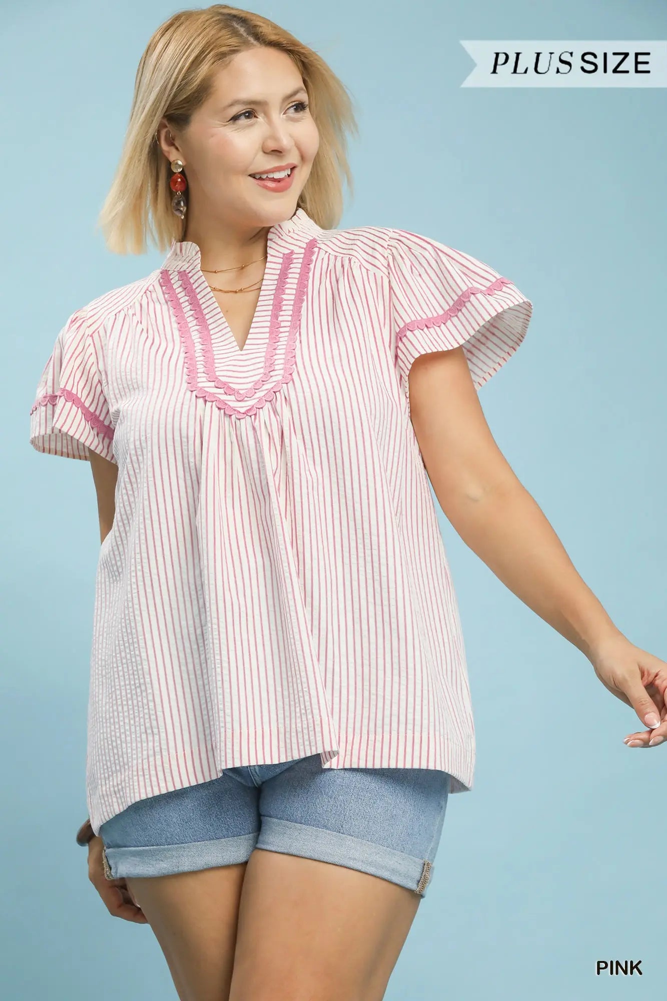 Striped Flutter Sleeve Top