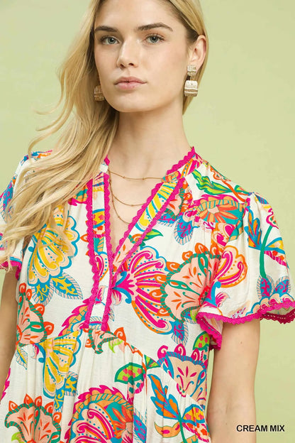 Mix Boho Floral Tiered Midi Dress