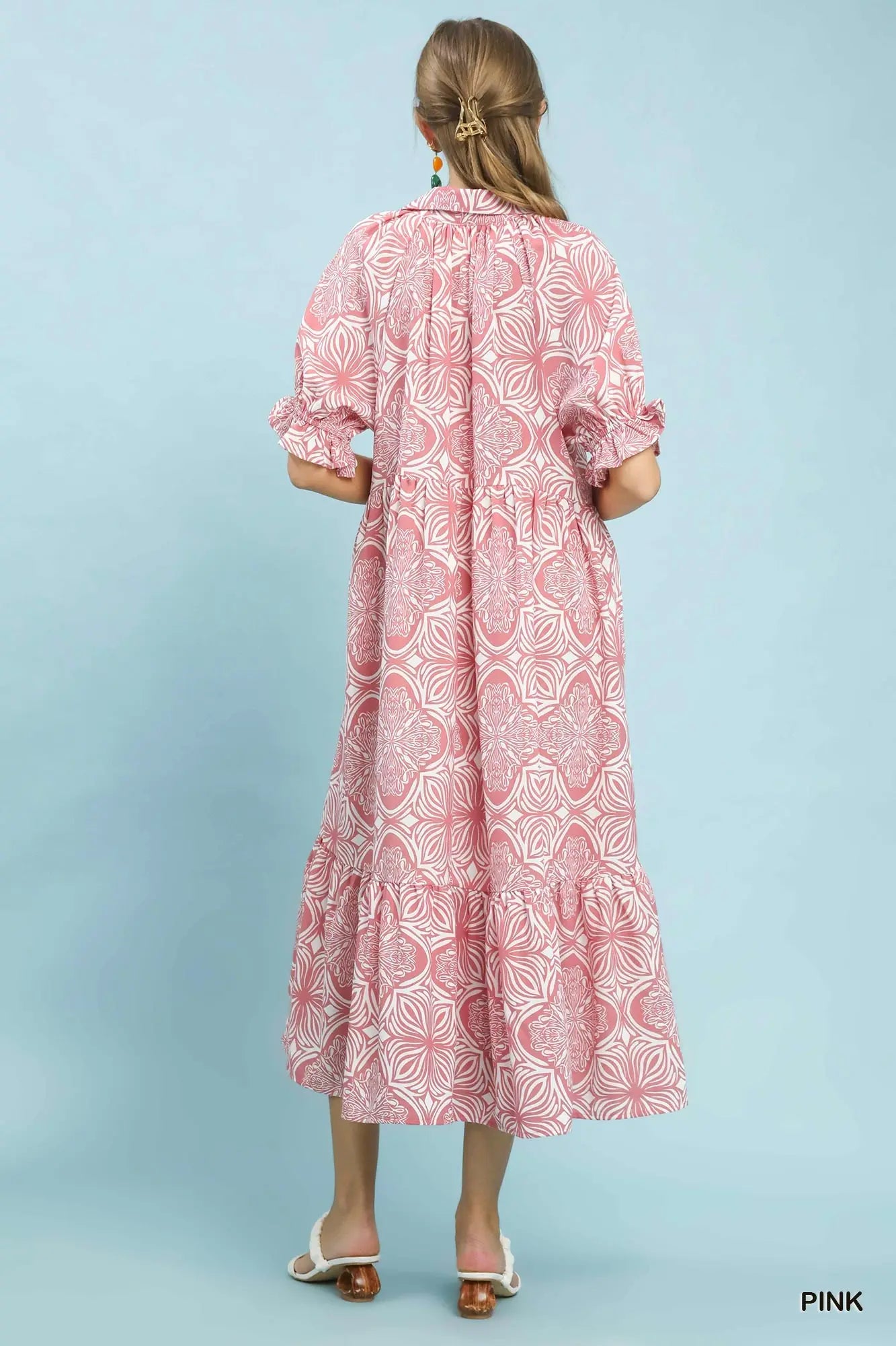 Abstract Print Collared Tiered Midi Dress