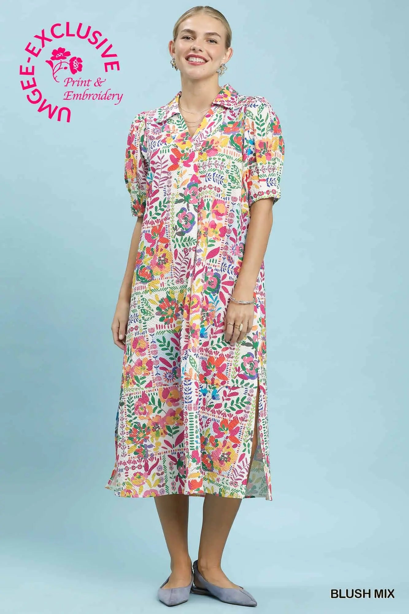 Folk Print Midi Dress