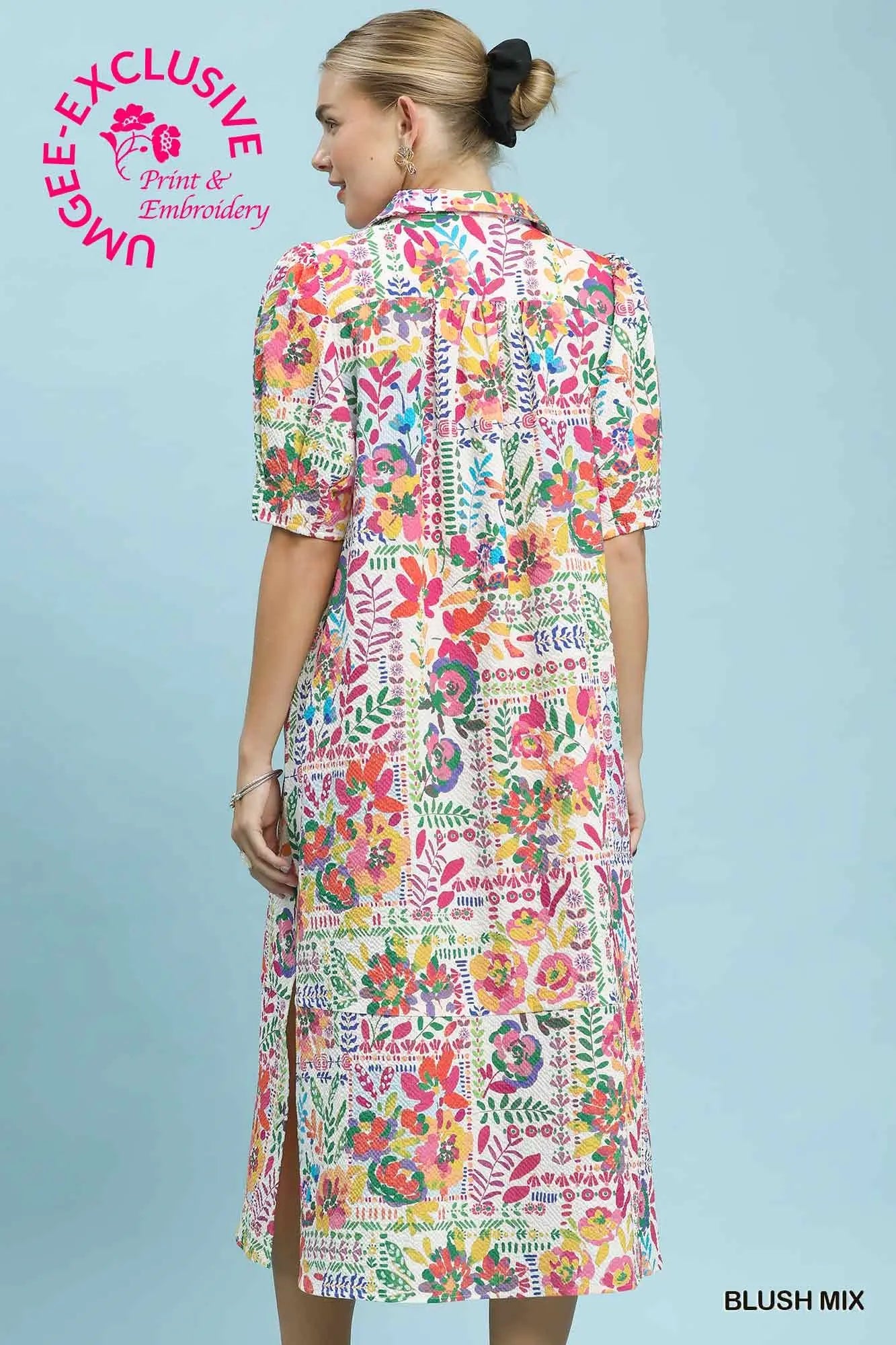 Folk Print Midi Dress