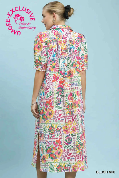 Folk Print Midi Dress