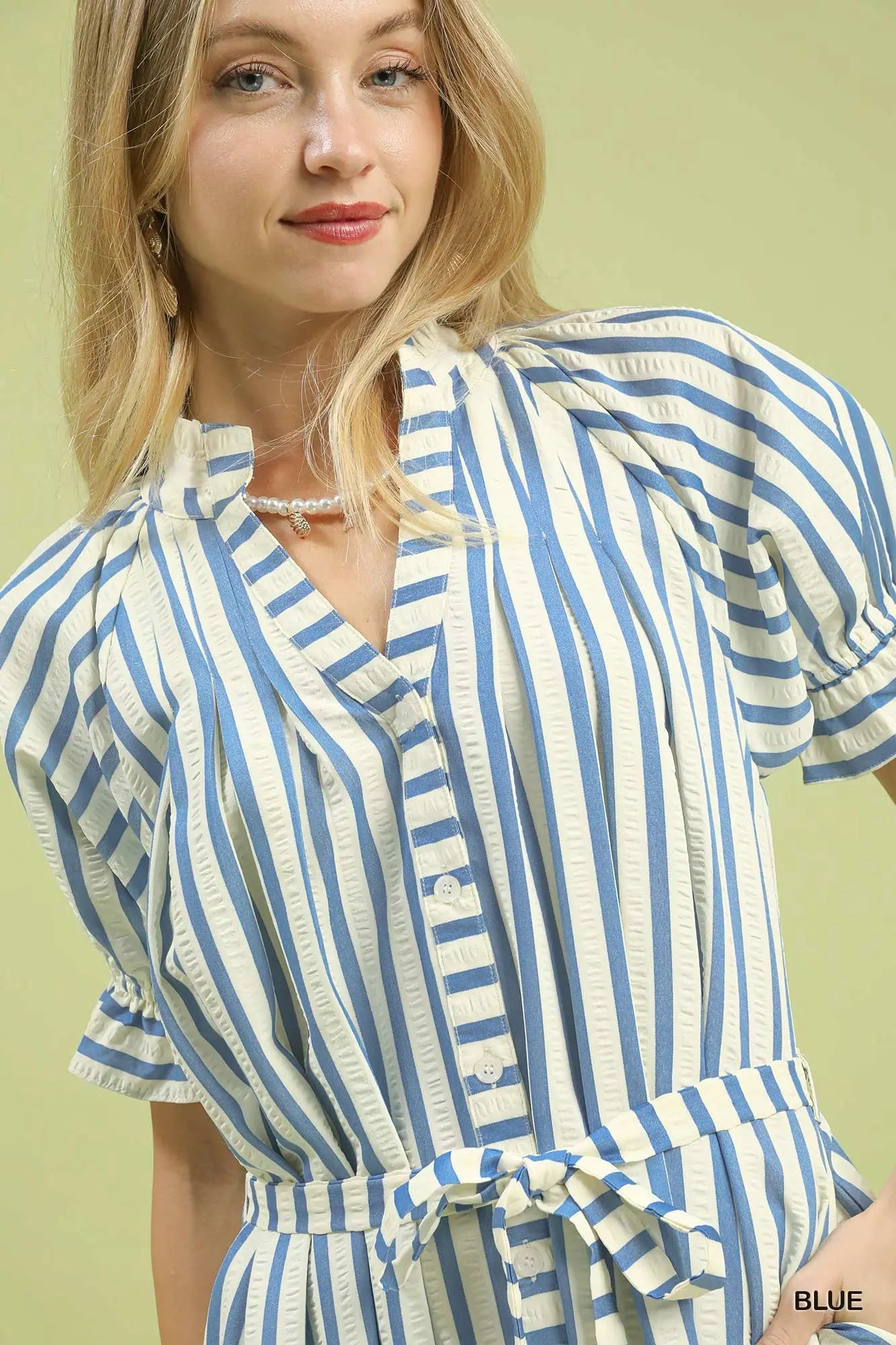 Striped Button-Down Midi Dress with Belt