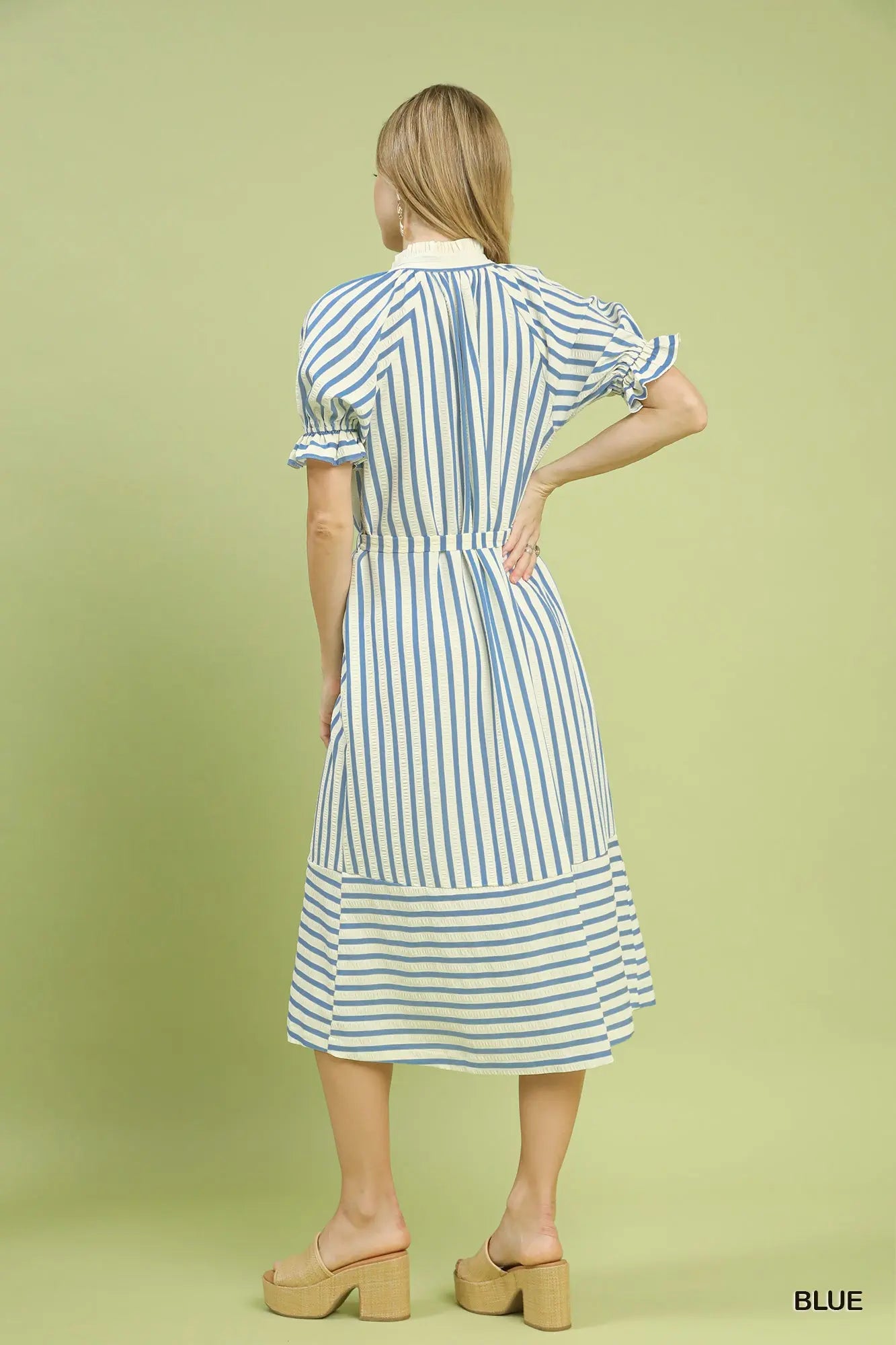 Striped Button-Down Midi Dress with Belt