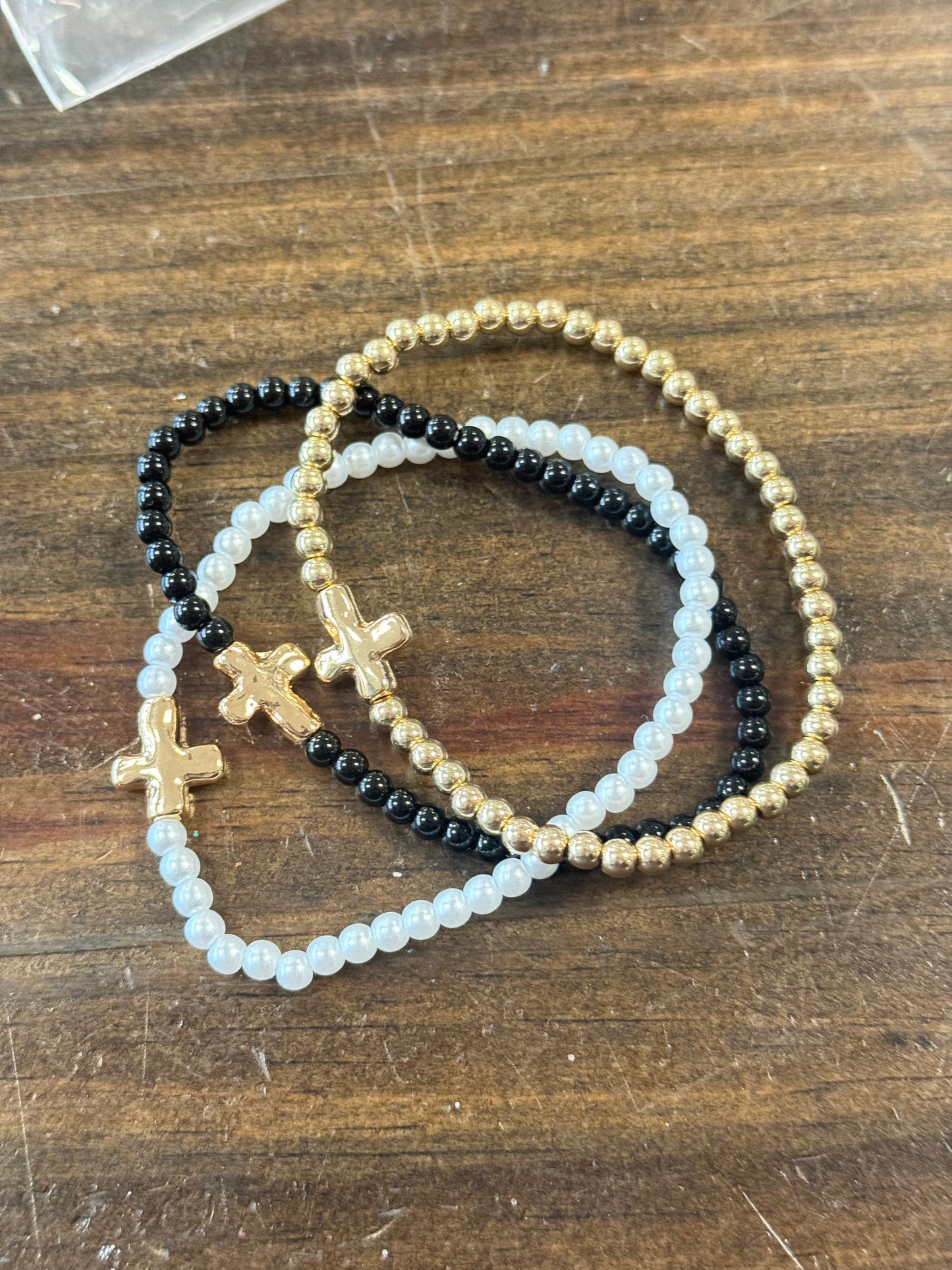 Beaded cross stack bracelet