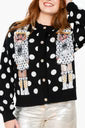 Black & White Polka Dot Nutcracker in QOS Button Up Cardigan