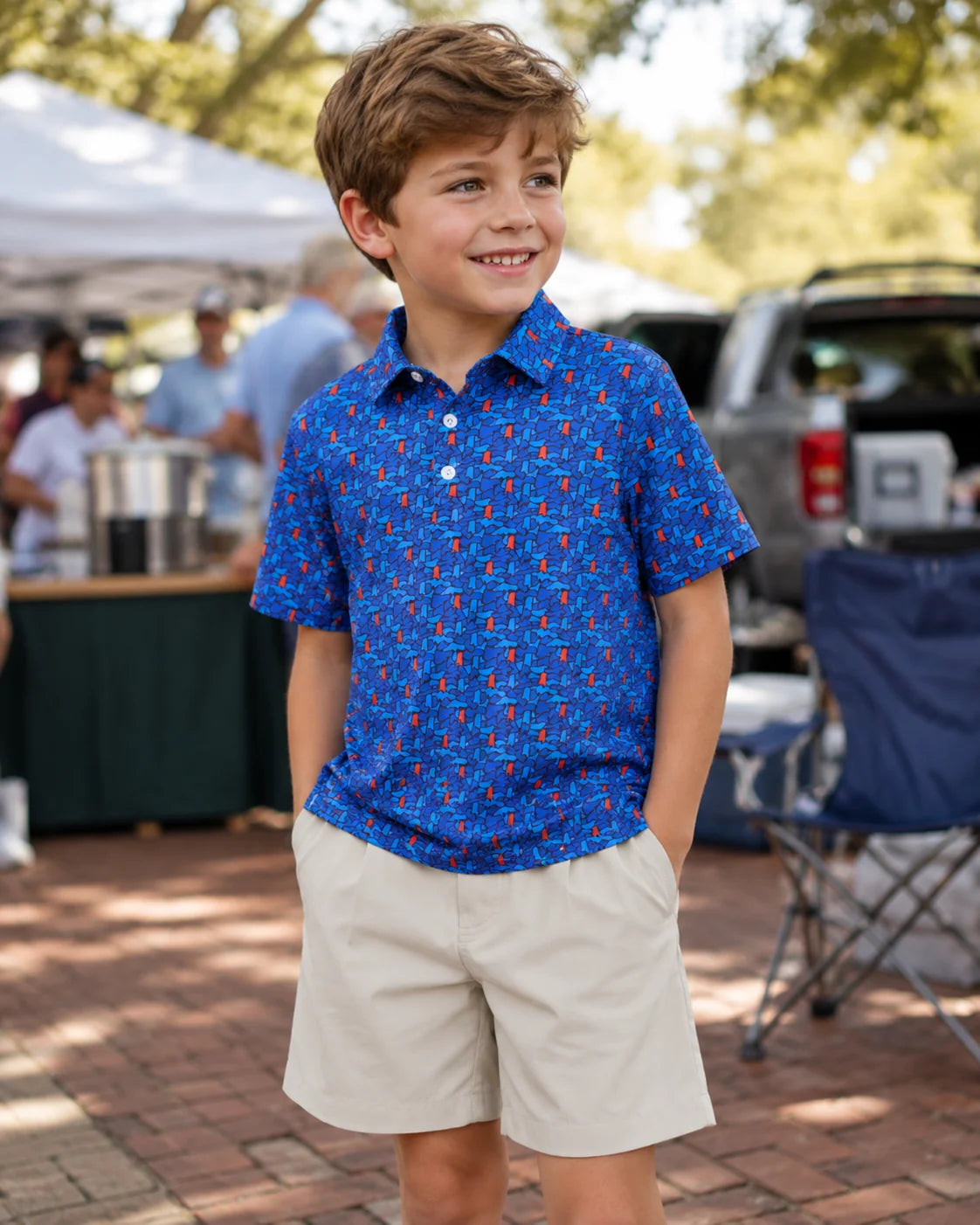 Youth MS Camo Polo- Navy/Red