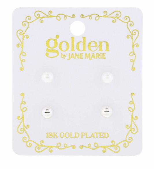 Kids 18k Silver/Pearl Stud Set