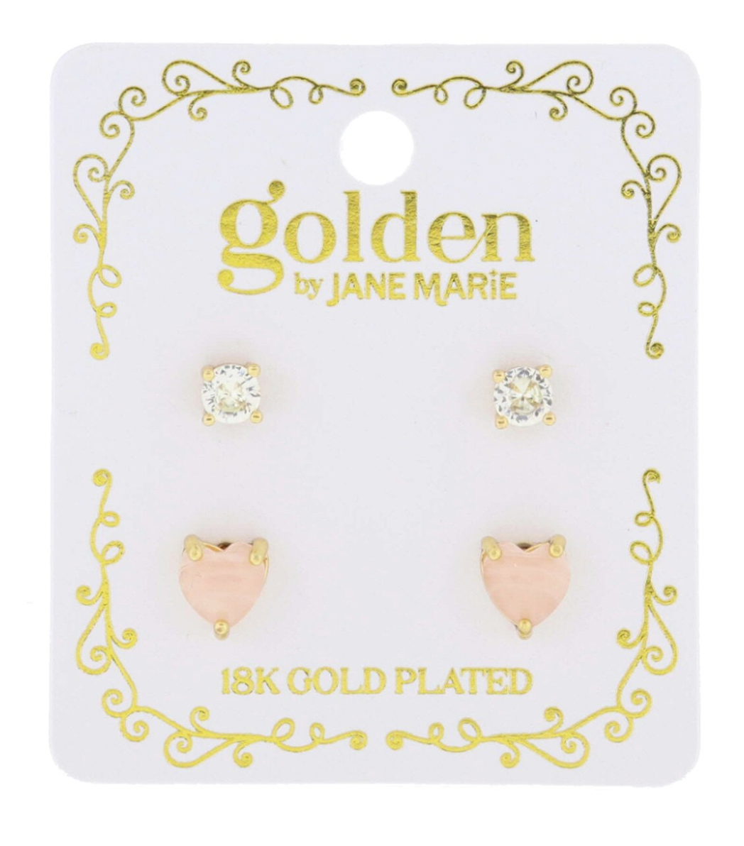 Kids 18k Crystal/Heart Stud Set