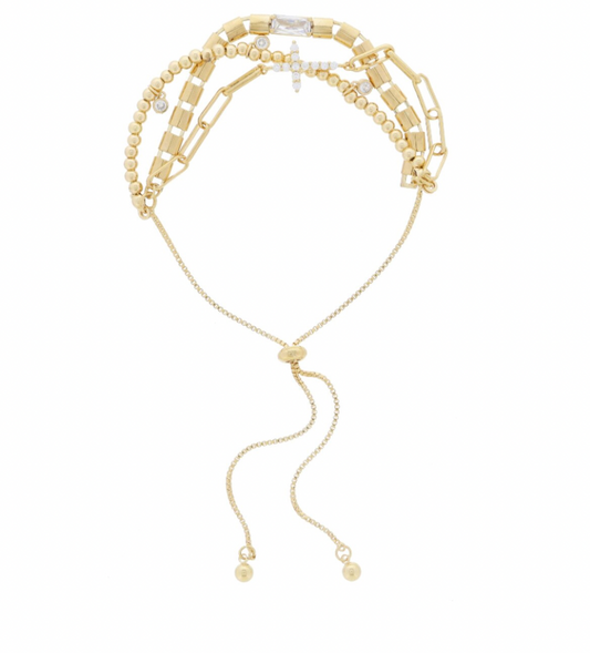 Cross 3 Strand Adj Bracelet
