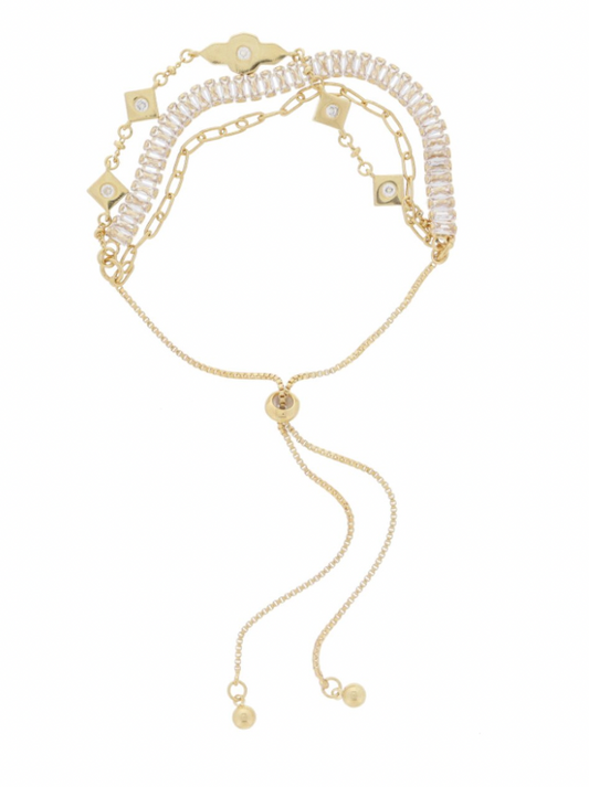 3 Strand Tennis Chain Adj Bracelet