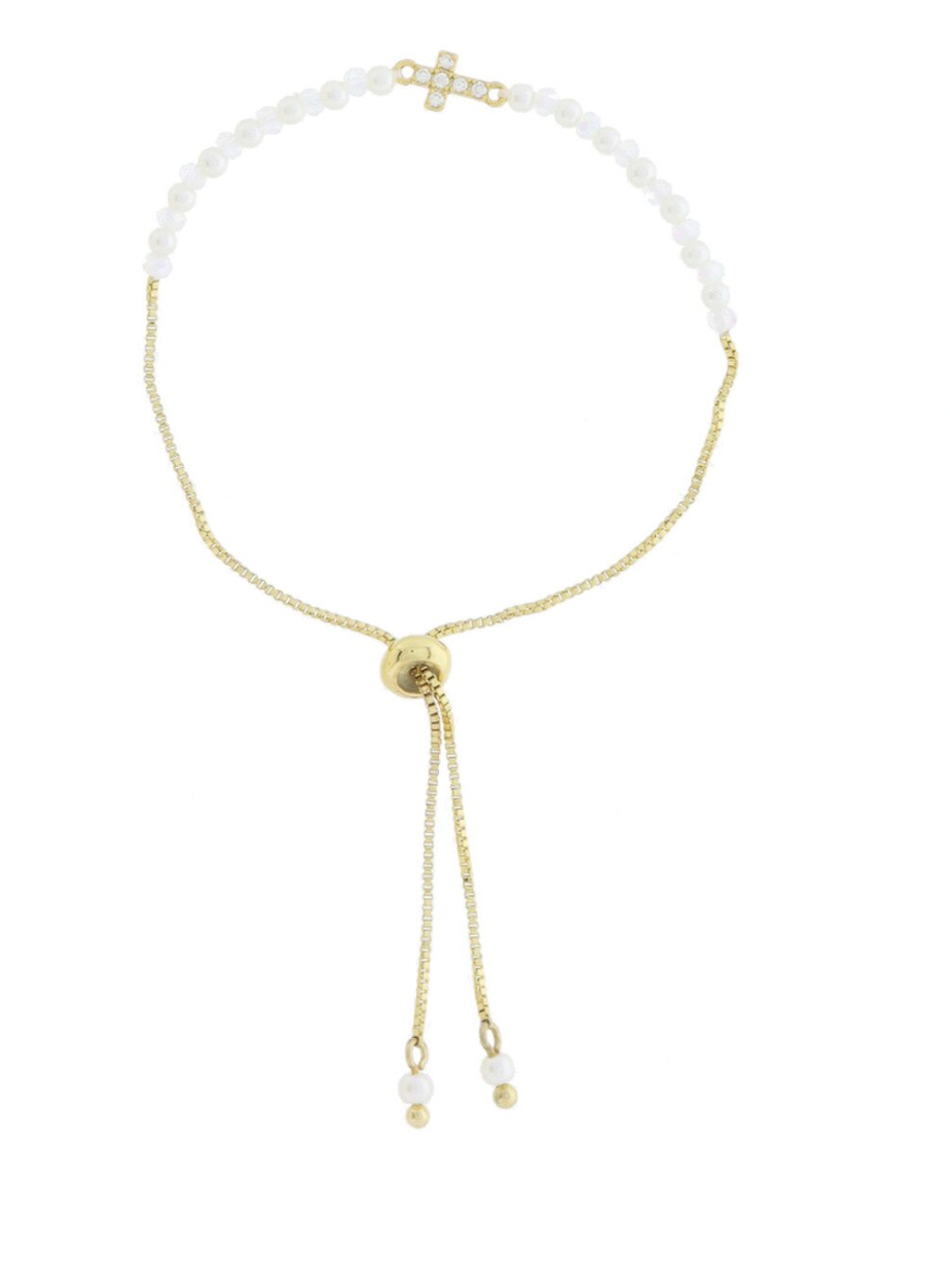 Kids 18k Cross/Pearl Bracelet