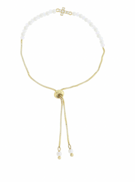 Kids 18k Cross/Pearl Bracelet