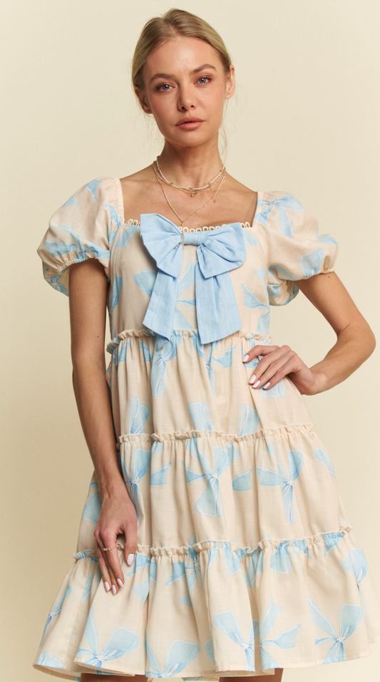 Bow Puff Smocked Dress